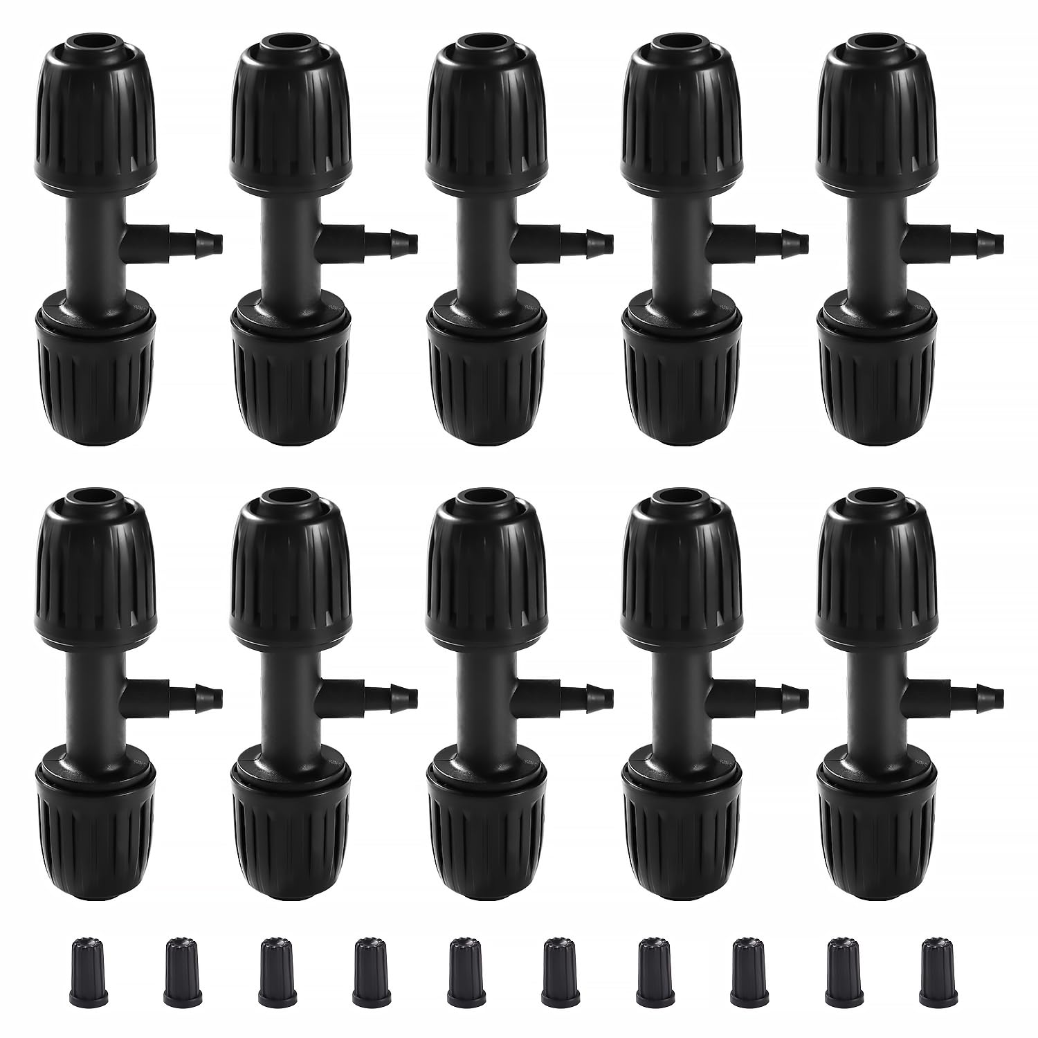 VooGenzek 10 Piezas Accesorios de Riego Tapones de Extremo para Tubos 16mm, Adaptador de Riego por Goteo, Conectores de Púas de Manguera para Sistemas de Riego, para Césped, Jardín (Negro) — view 22