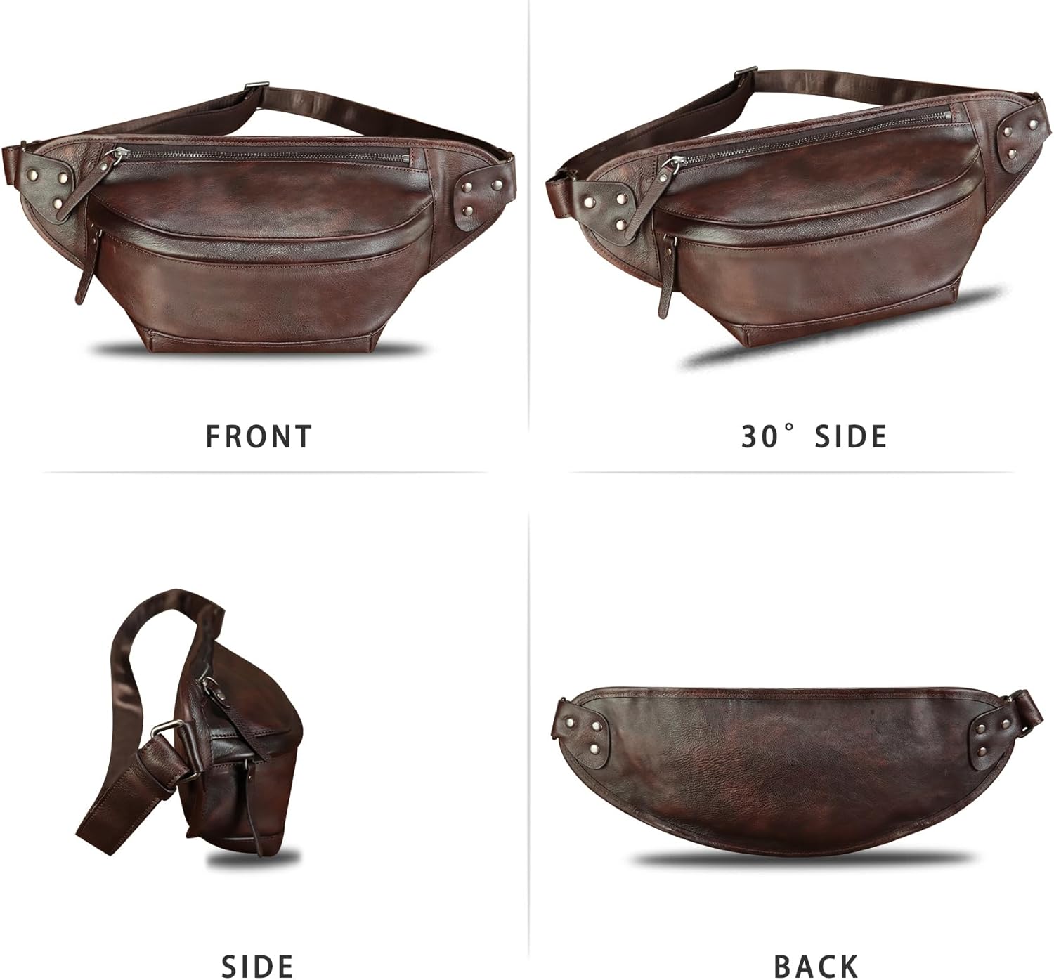 Genuine Leather Fanny Packs for Men and Women Hip Waist Bag Real Leather Fanny Sling Bag Crossbody Chest Purse (Coffee) - Image 4