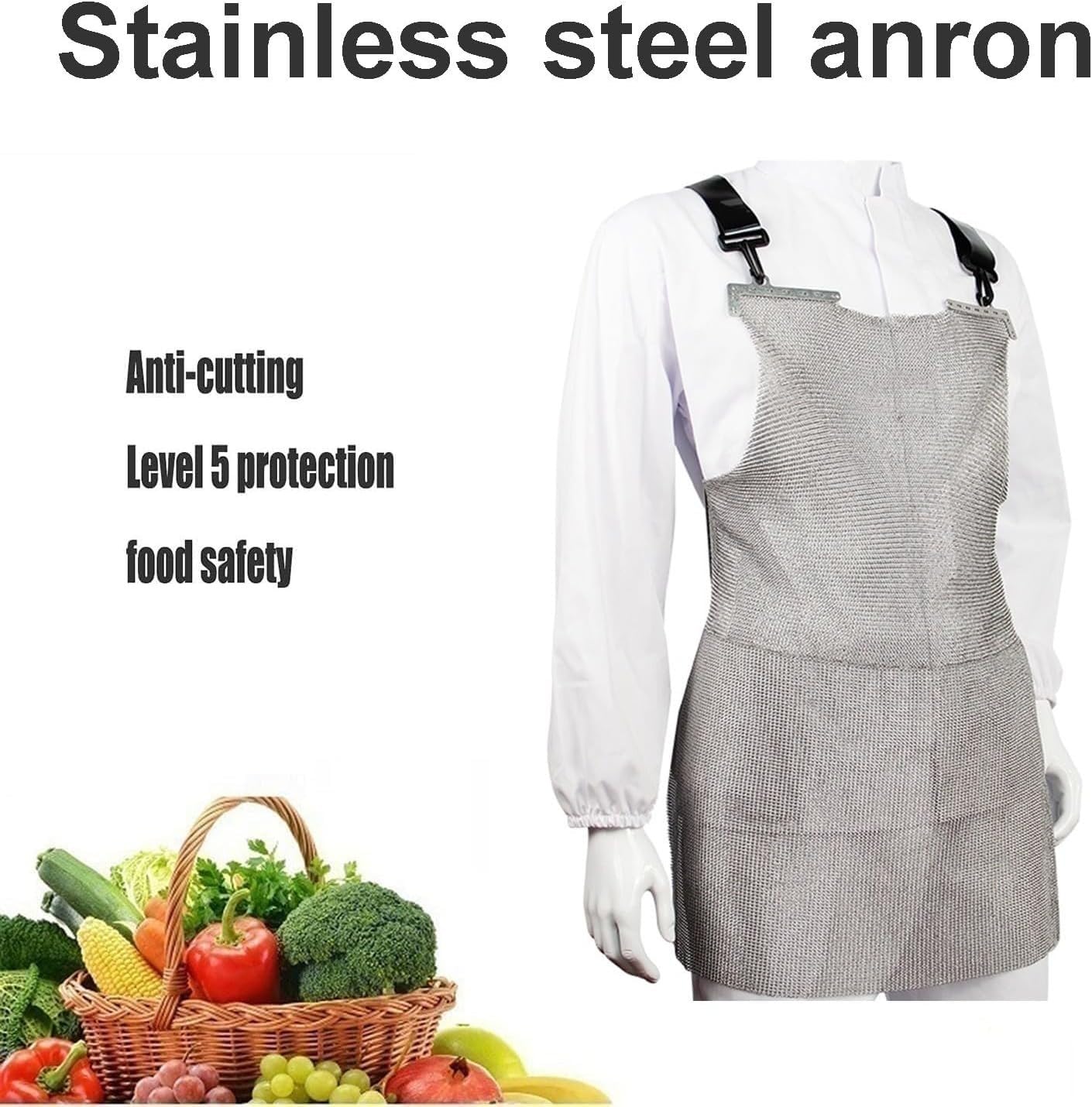 Delantal Malla Metalica Acero Inox,Trabajo Resistentes A Cortes Carnicero Delantal De Cota De Malla De La Resistencia Del Corte De La Seguridad De La Malla Del Acero Protección Segurida 55x80CM