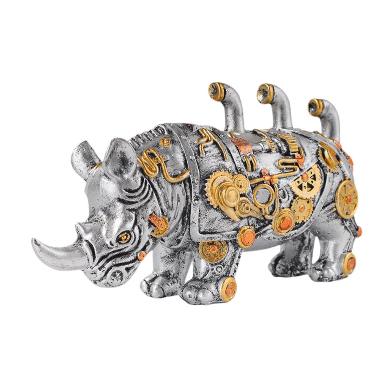 PIXZCSA Unique Rhinoceros Ornament Delightful Resin Craft Living Space Display Ornament Mechanical Rhinoceros Figurine Sturdy