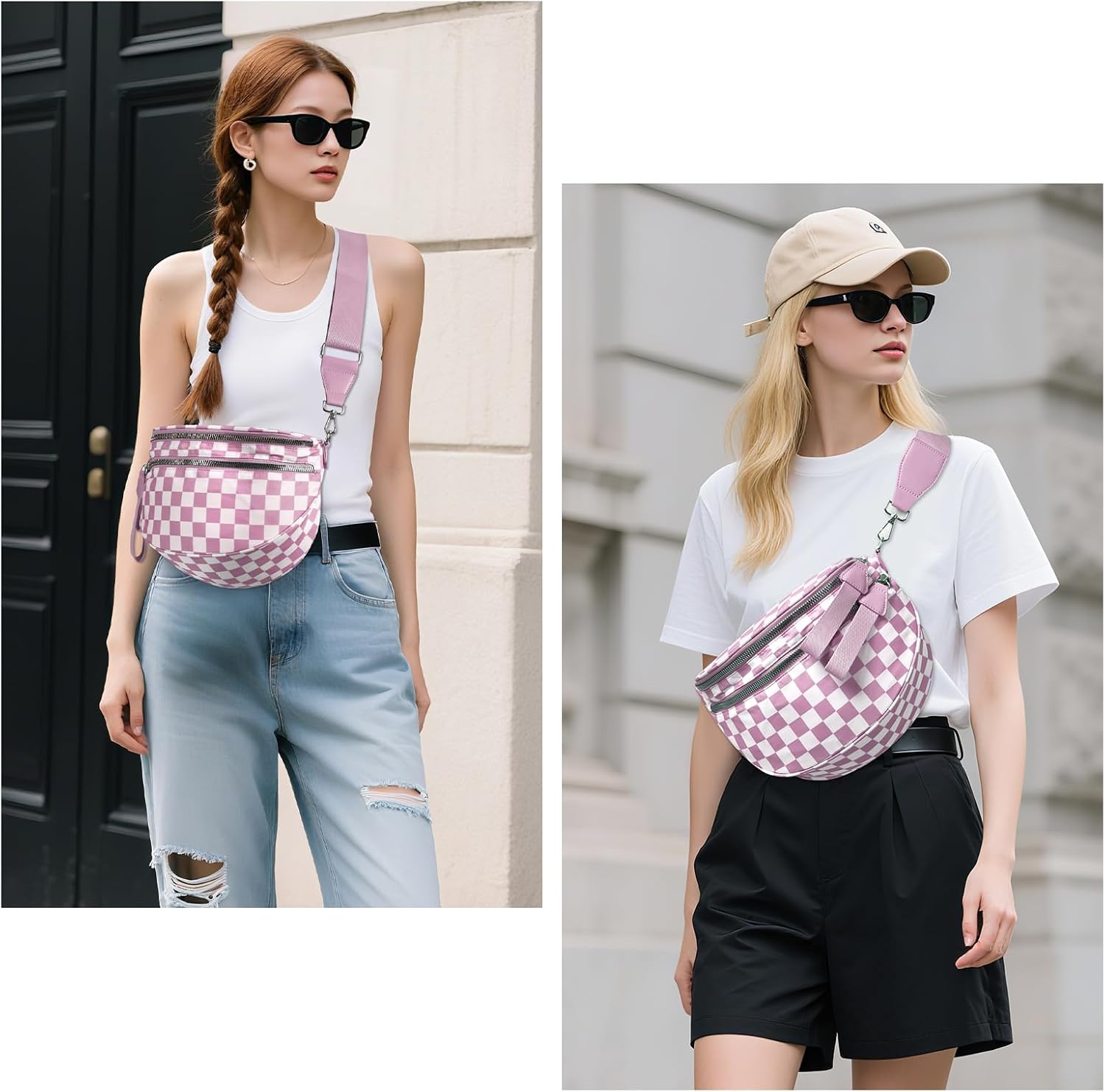 Checkered Crossbody Bag Spacious Bum Bags for Women Nylon Fanny Packs Belt Bag Handbags Wallets for Shopping Travel - Image 7