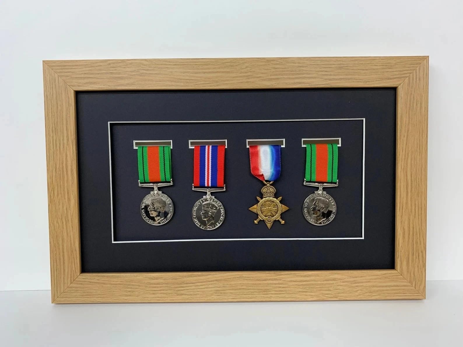 Kwik Picture Framing Ltd 4 Medal Military Shadow Box Display Frame 40x26cm, Black Mount - War Medal Display Case | Army Navy RAF Wall Mounted Memorabilia Holder