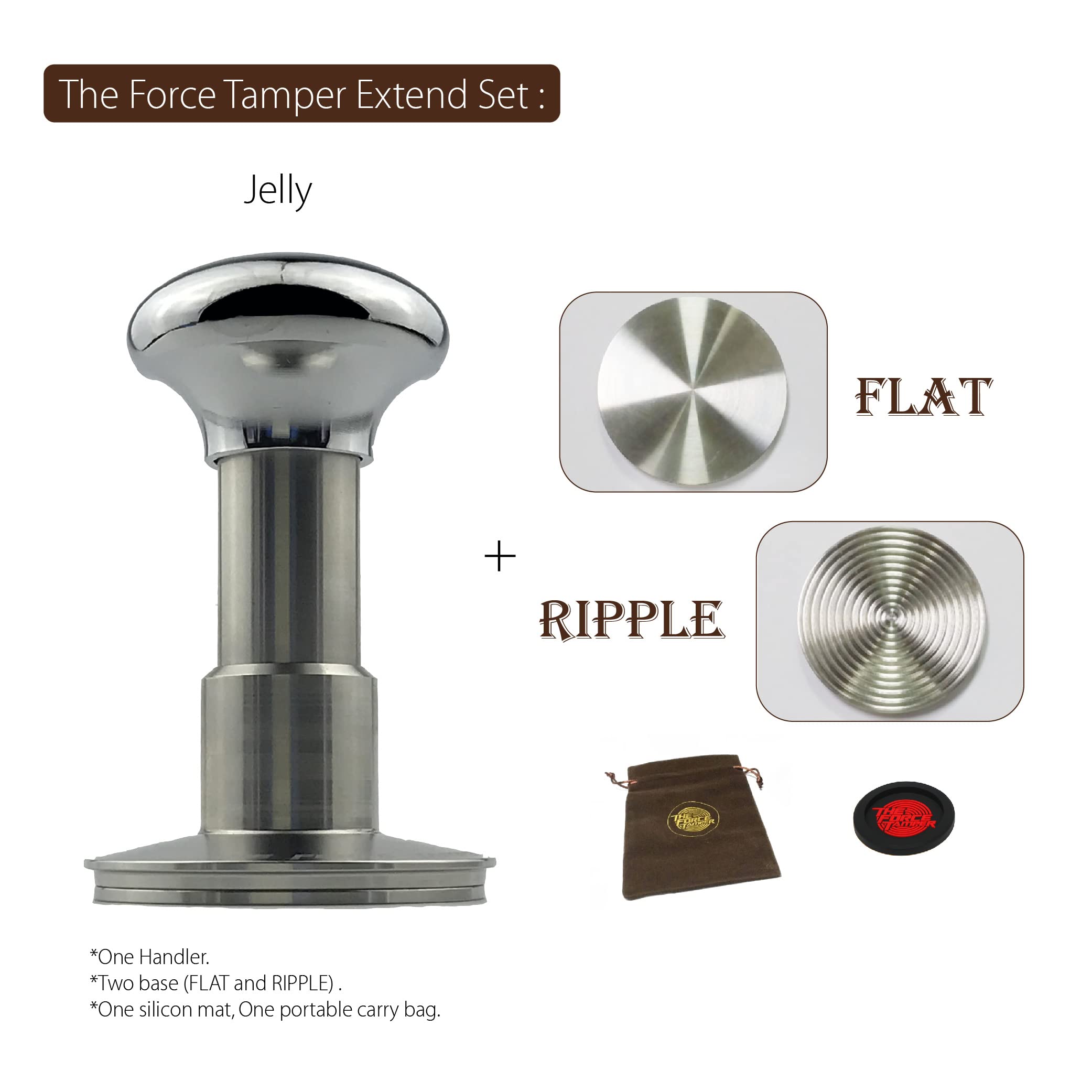 The Force Tamper Automatic Impact Coffee Tamper Extend Set-Mirror AL Handle (Jelly, 58.50mm)