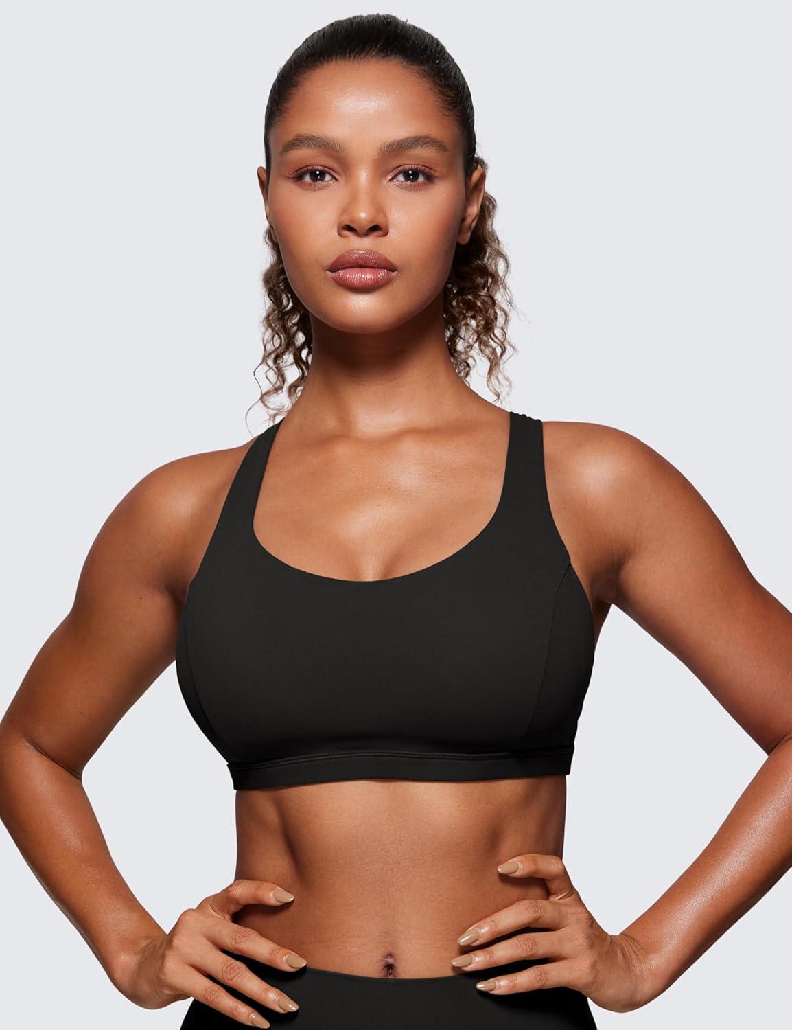 CRZ YOGA Strappy V Neck Sports Bras for Women - Criss Cross Back Wireless Padded Workout Yoga Bra - Image 2