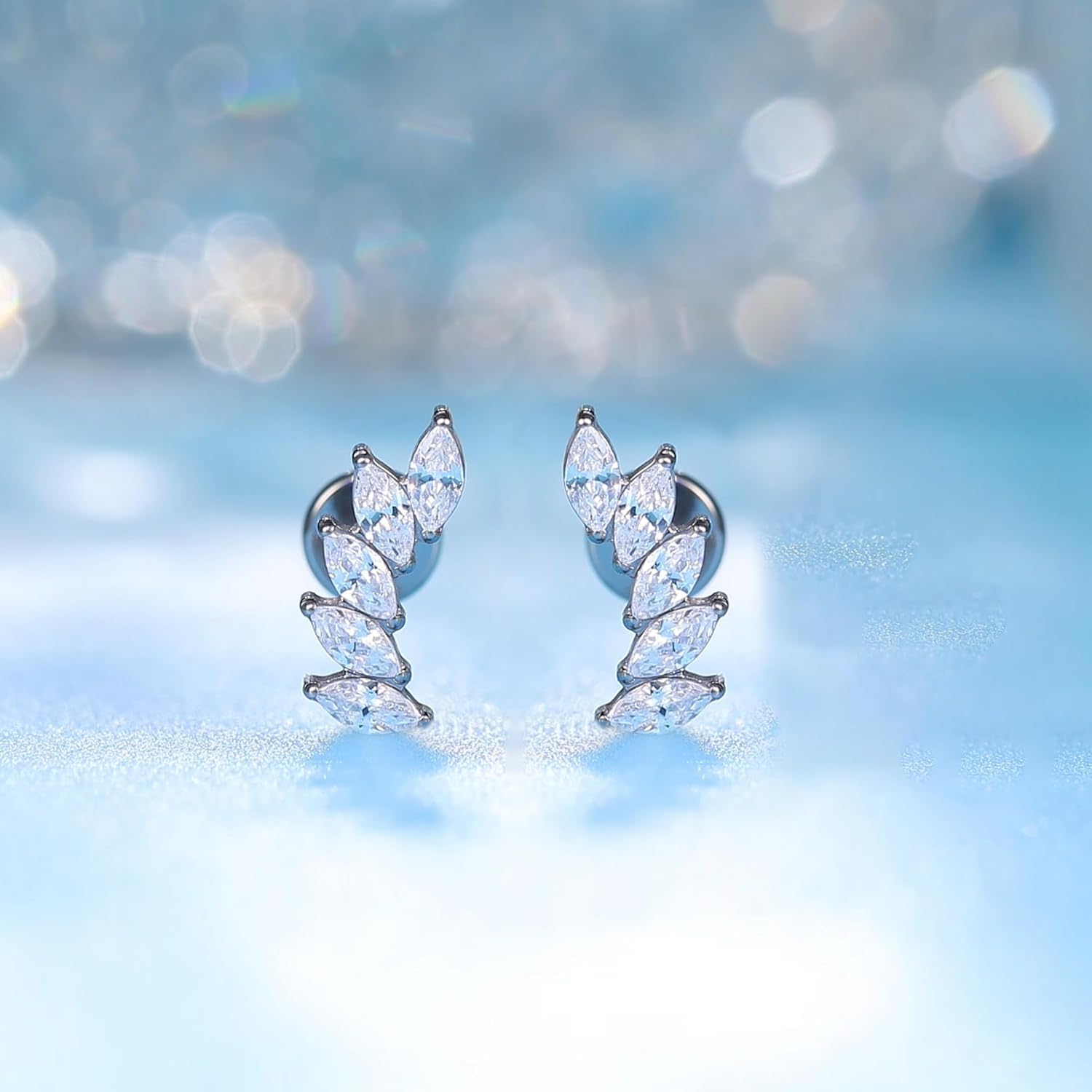 limerencia F136 Titanium Hypoallergenic Cubic Zirconia Flat Back Internally Threaded Studs 18G Tragus Helix Conch Cartilage Climber Crawler Piercing Jewelry Earrings for Women (a pair) - Image 6