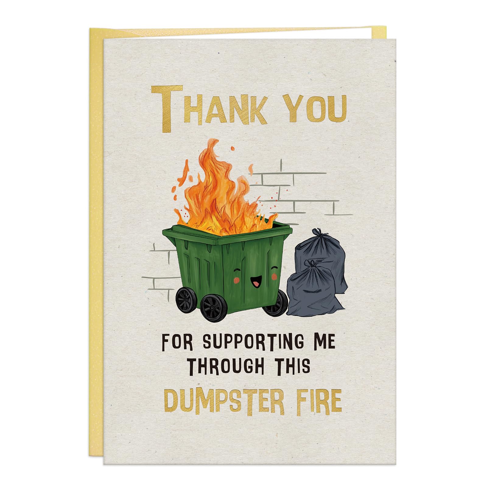 FLYAB Funny Thank You Cards - 5.5"x8" Dumpster Fire Appreciation Card with Envelope Gold Foil Design Thank You Gifts for Coworker Teacher Friend Boss