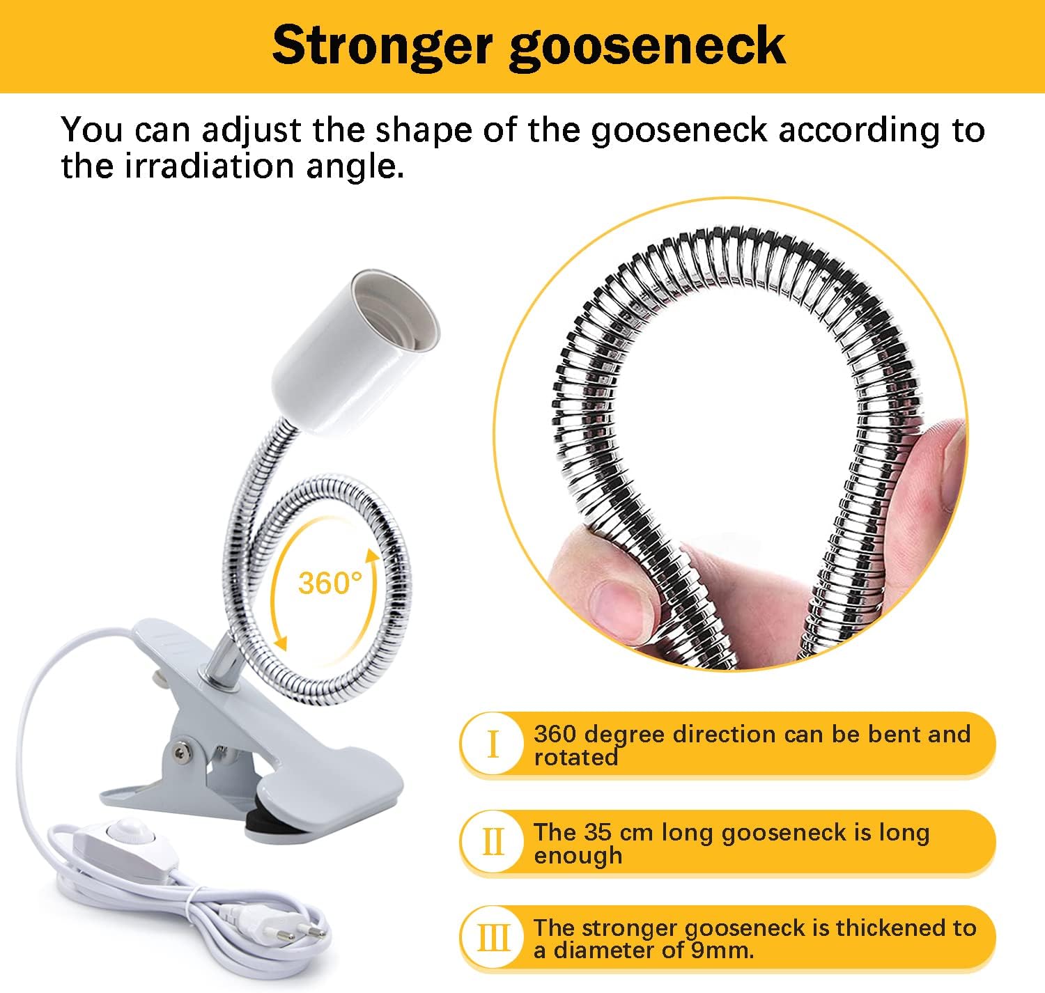 Clip on Light 2Pcs, Clip on E27 Bulb Holder, E27 Lamp Holder with 220cm