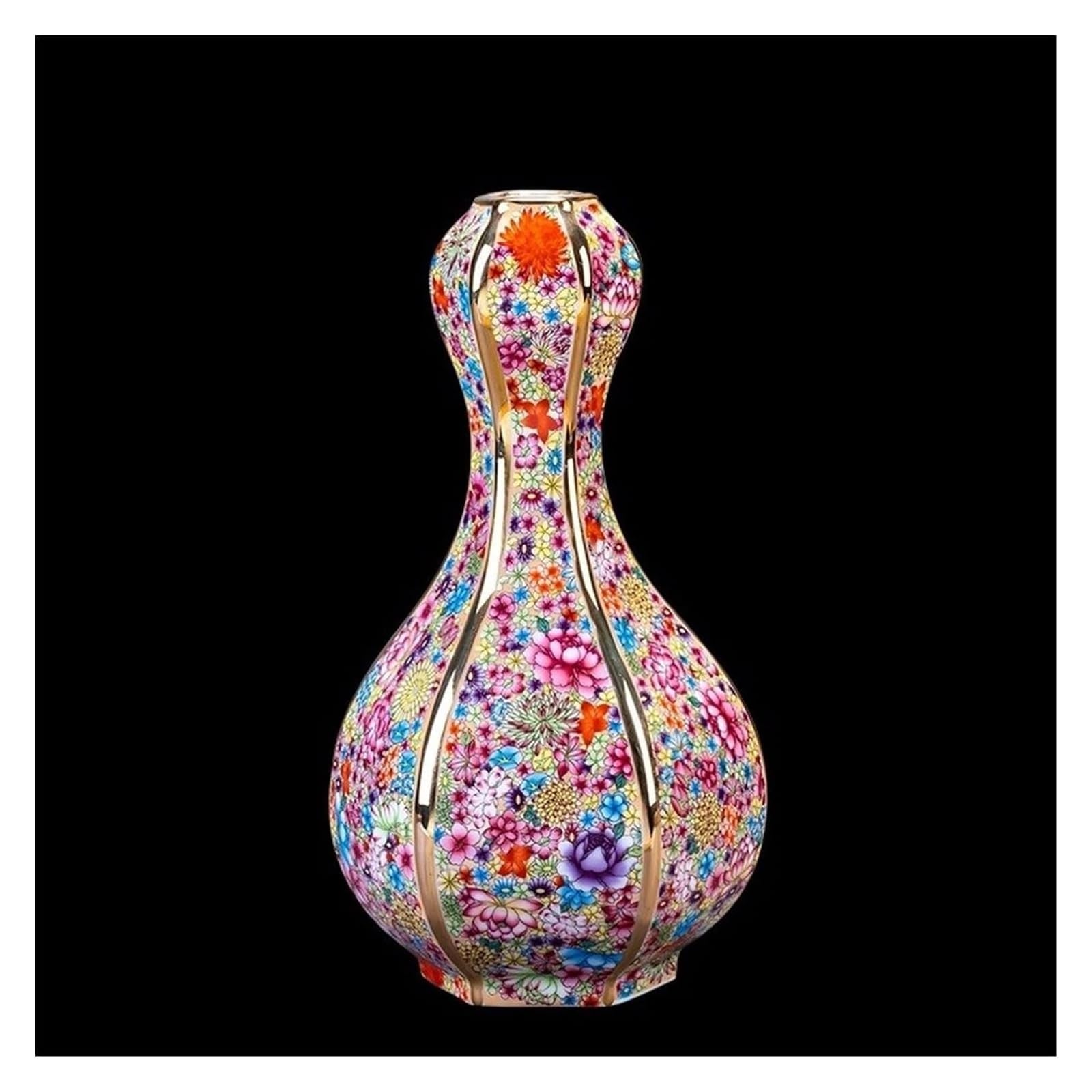 Vase Desktop Ceramics Imitation Chinese Enamel Decoration Living Room Flower Arrangement Antique Shelf Decor(Wanhua Bulbous)