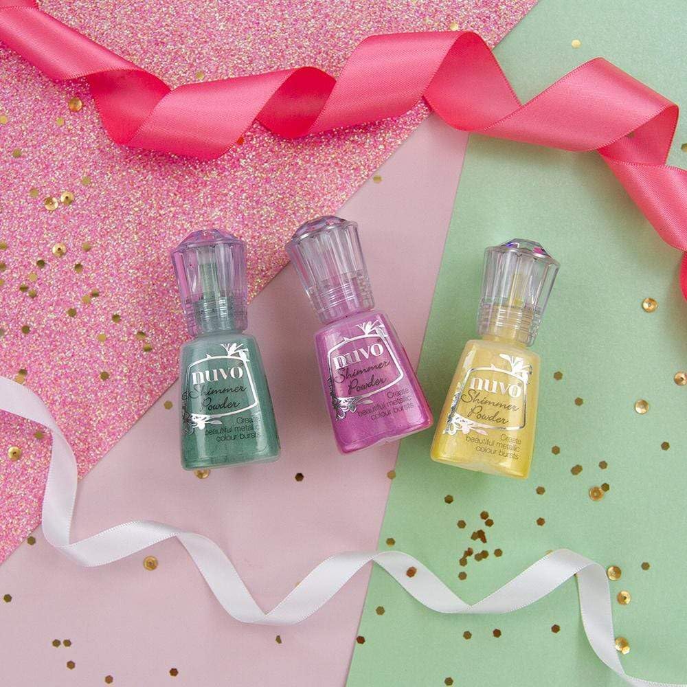 NUVO Shimmer Powder Bundle - 3 Pack (Green Parade, Solar Flare, Cherry Bomb) - Vibrant Mica and Pigment for Stunning Craft Effects (60ml for 3 Jars)