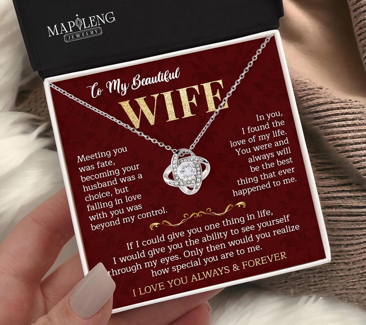 To My Wife Necklace Gift – Love Knot Jewelry for Wife from Husband – Romantic Anniversary, Birthday, Valentine, Christmas – Meaningful Forever Love Gift with Message Card - Image 2
