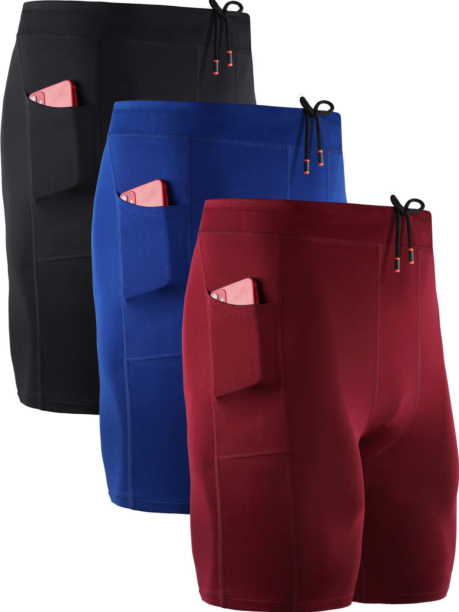 Men's 3 Pack Running Compression Shorts with Pockets