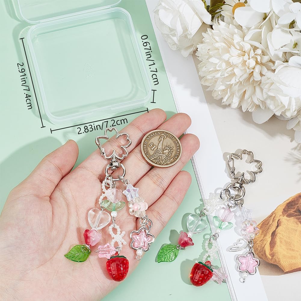 Beebeecraft 1 Box 2Pcs Strawberry Keychains Alloy Red Pink Acrylic Beads Star Floral Flower Charms for Keychains Handbags Backpacks Wallet Purse Women Gifts Ornaments Decoration Car Accessories