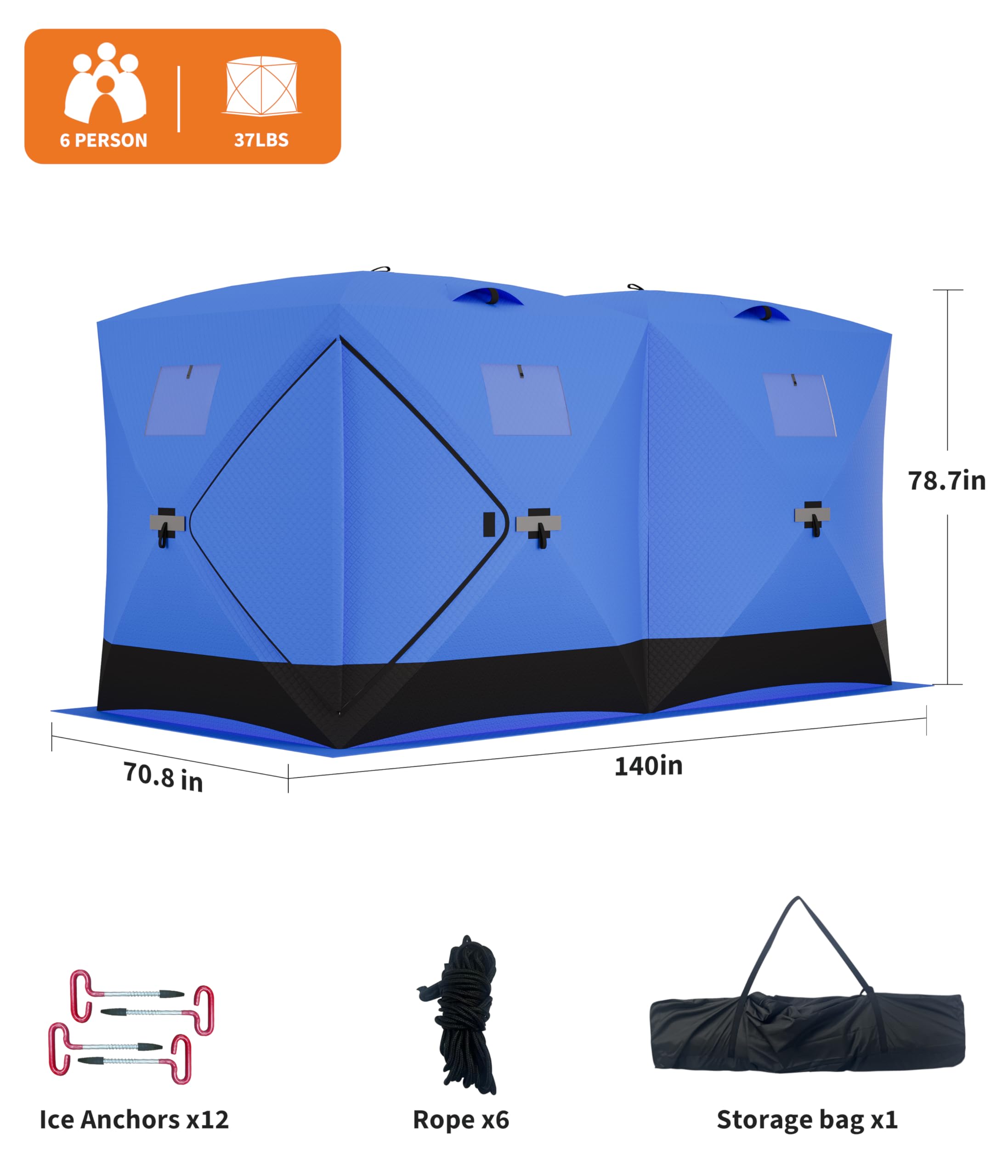 Portable Ice Fishing Shelter Tent - 6-8 Person Pop-Up Ice Shack