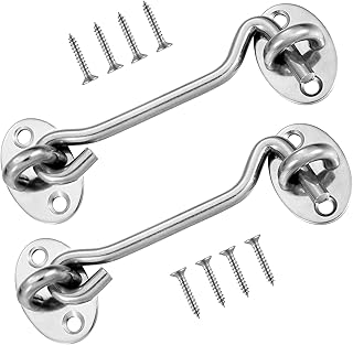 2 Pack Cabin Hook Eye Door Latch, Stainless Steel 4 Inch Gate Cabinet Latches with Mounting Screws, Heavy Duty Swivel Latch Lock for Window, Sliding Door, Bedroom and Bathroom