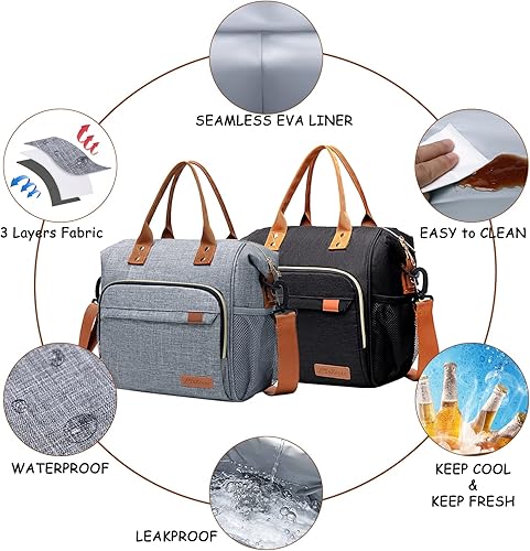 Miniatura 2 de Lonchera aislada para mujeres y hombres, lonchera a prueba de fugas para adultos para el trabajo, bolsa de almuerzo reutilizable