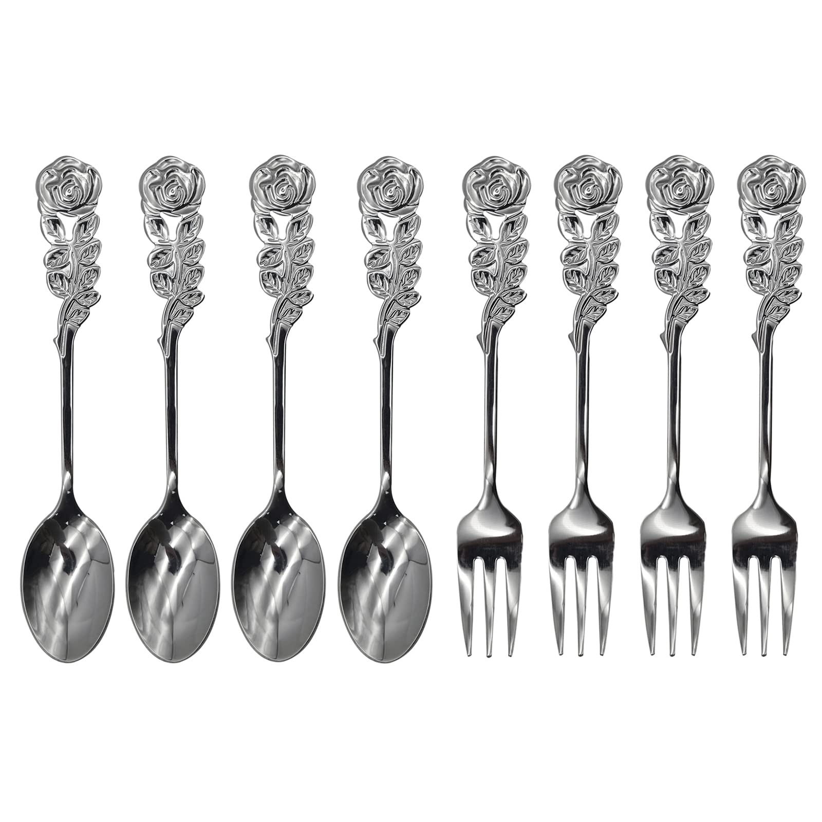 Amazon.com | Pinenjoy 8Pcs Rose Handle Spoon Fork Set 4.72inch 18