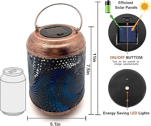 Miniatura 5 de Paquete de 4 faroles solares colgantes para exteriores, faroles LED impermeables de metal con energía solar para jardín, patio, decoración con asa,