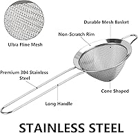 Vista 2 de 3 Pack Fine Mesh Strainer 304 Stainless Steel Small Sieve Sifter for Food, Tea, Juicing, Cocktail, Cooking (3.35")