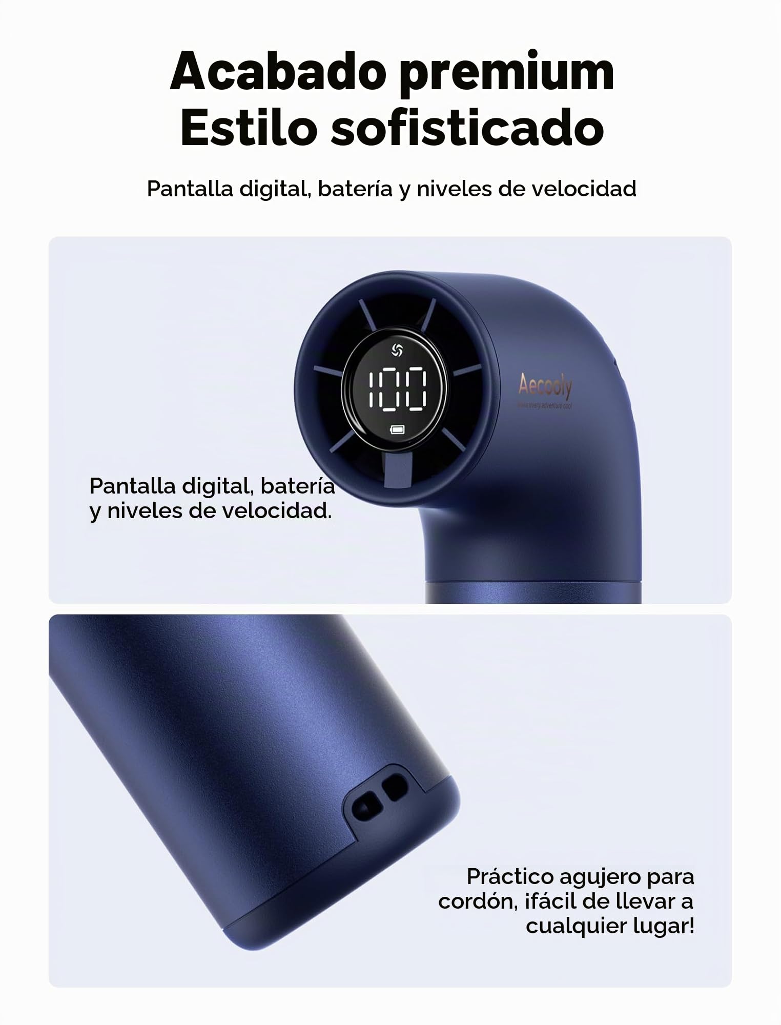 Aecooly Mini Ventilador de Mano, Potente Turbo Ventilador Portatil, 19000 RPM Aero Pro, Bateria Recargable 15H de Duración, 6 Velocidades, Bolsillo Pequeño Viajes Regalo para Mujeres-Azul