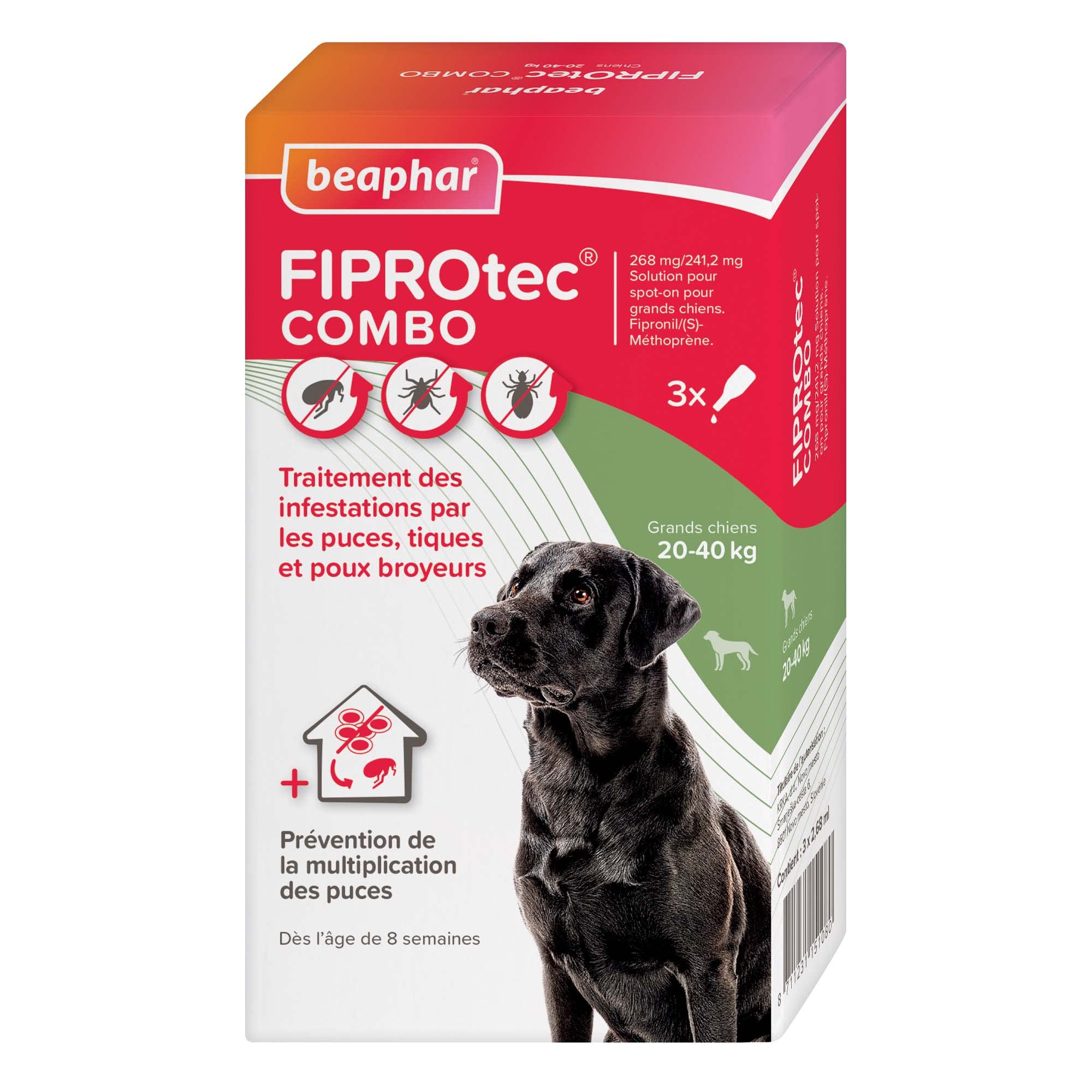 FIPROTEC Combo Beaphar grand chien (20-40 kg) - Anti-puces, tiques et poux broyeurs