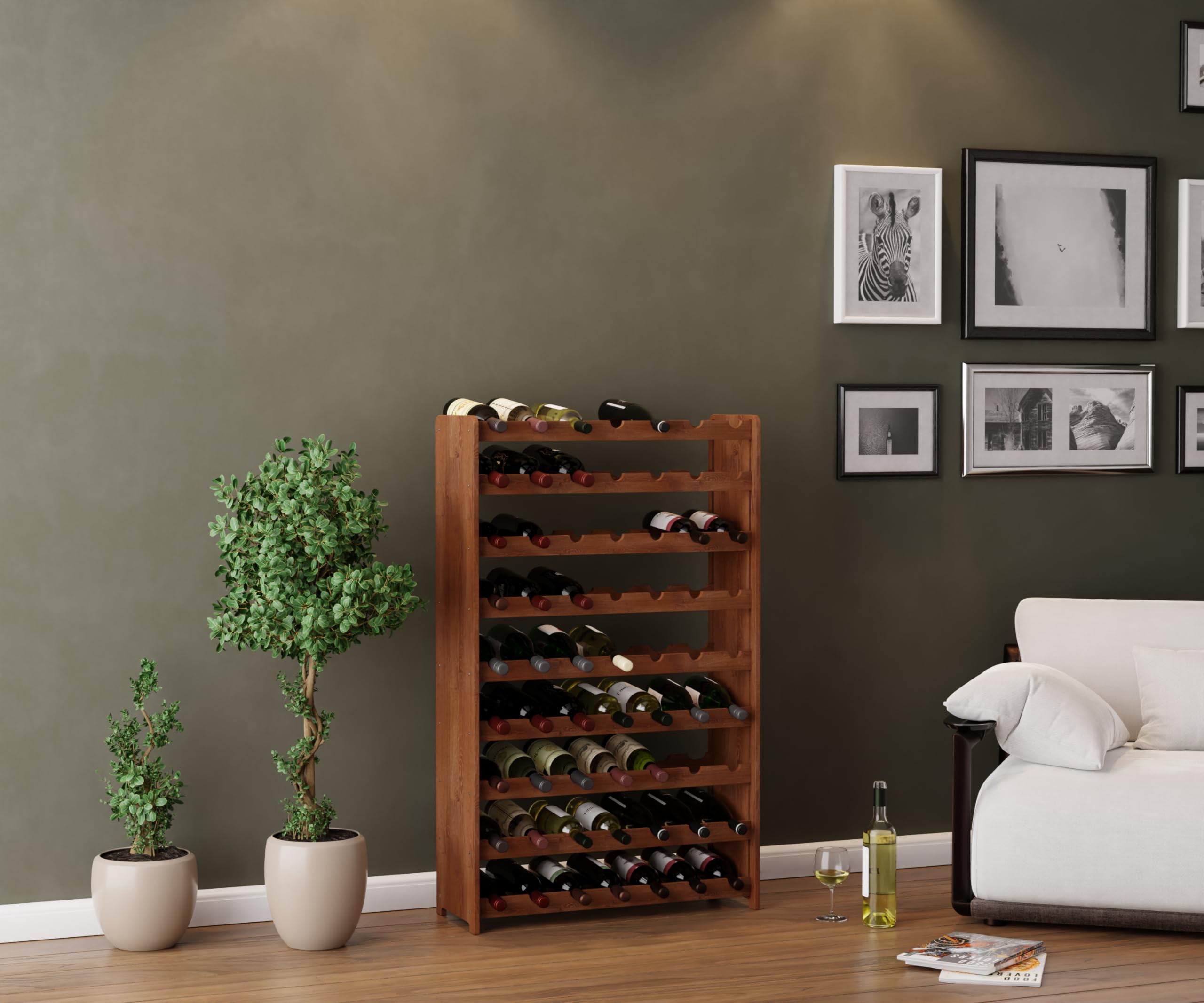 Lenmar, Wählen Sie Ihre Farbe, RW-3-63, Weinregal aus Holz, 118 x 72 x 26,5 cm, für 63 Flaschen, 9 liegen, Natur, Braun, Antrazit Flaschenregal für Wein, Lagerung für Flaschen (Braun)
