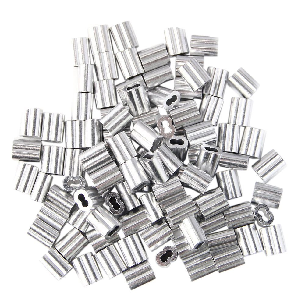 Pomoflexi 100pcs Aluminum Crimping Loop Sleeve for 3mm Diameter Wire Rope and Cable
