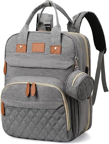 Mochila para pañales, multifuncional, impermeable, con cambiador, puerto USB y correas para cochecito, Gris, Grande, Moderno