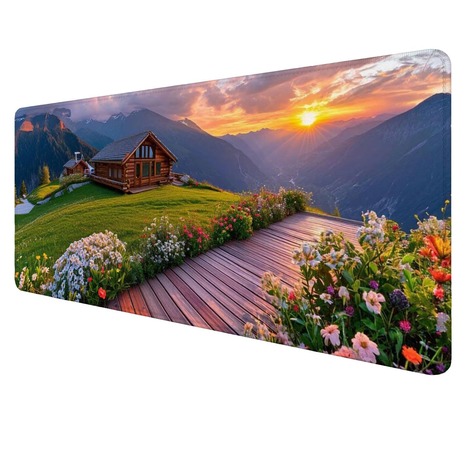 Krajobrazowa szeroka podkładka pod mysz do gier mata na biurko górska XXL 1400 x 700 x 3 mm, mata komputerowa akcesoria biurowe z podstawą antypoślizgową do klawiatury i myszy dla graczy J610