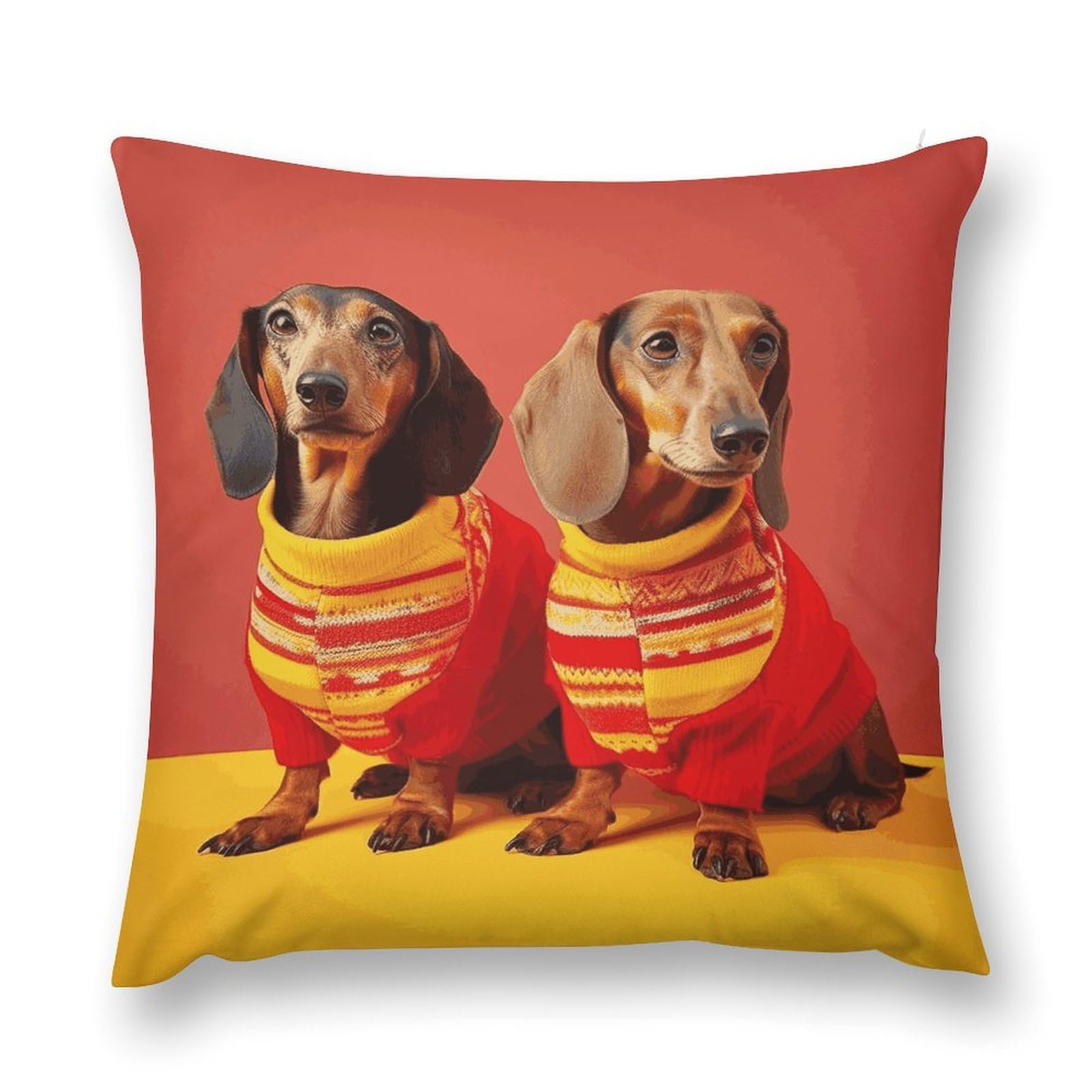 MUSM Cute Dachshund Throw Pillow Cover 22 "x22 Wrinkle&Fade Resistant Cozy Soft Plush Pillow Case Protector Double-Sided Personalized Pillowcase Pillow Shams Cushion Cover for Home