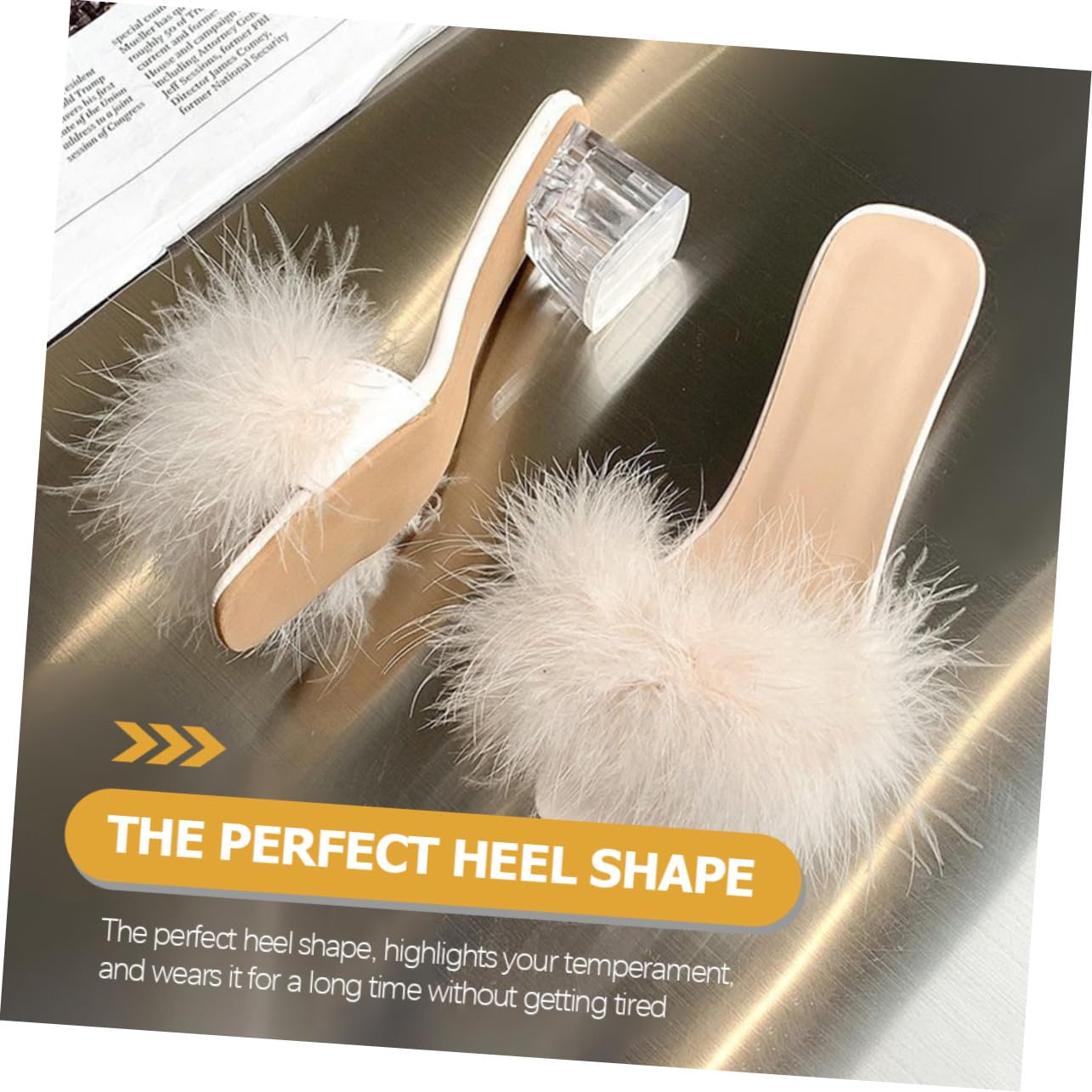 Healvian Pantuflas de Tacón Peludo para Mujer Talla 38 Beige