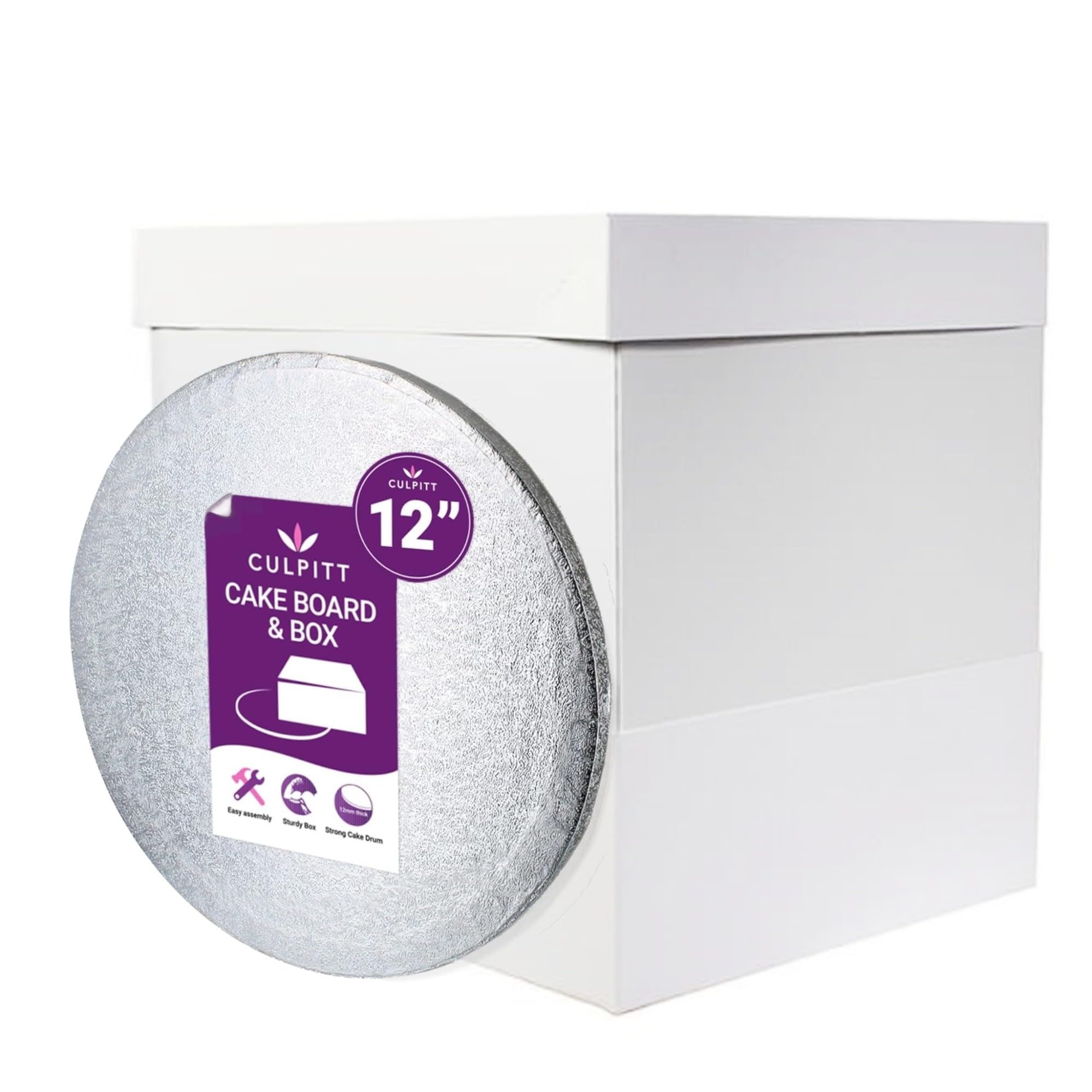 Culpitt 10" Round Silver Cake-Board & Tall White Cake-Box Combo, 10 x 10 x 10 Inch Square Box and Matching Circle Set For Tiered or Decorated Transport — view 10