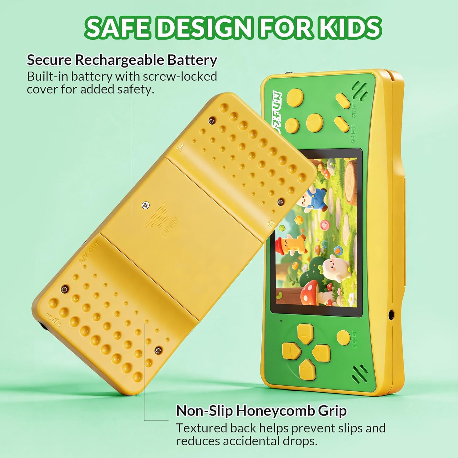 Handheld Game for Kids,Preloaded 168 Retro Video Games, Portable Gaming Player with 3.2" HD Screen, Mini Arcade Electronic Toy with Rechargeable Battery,Travel Toy Gifts for Boys Girls(Green)