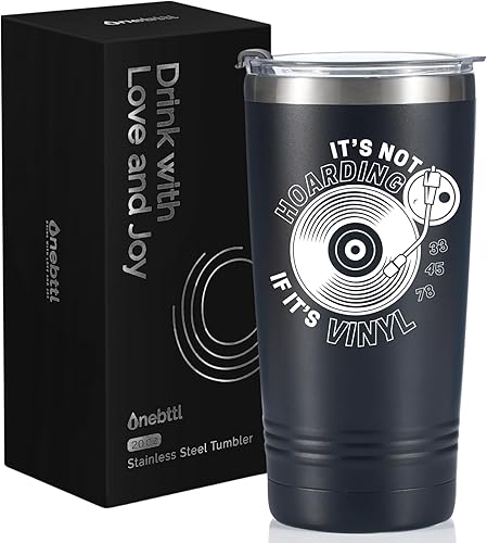 Regalos para los amantes de los discos de vinilo, vaso aislado al vacío de 20 onzas con tapa y pajita, regalos únicos para los amantes del vinilo,