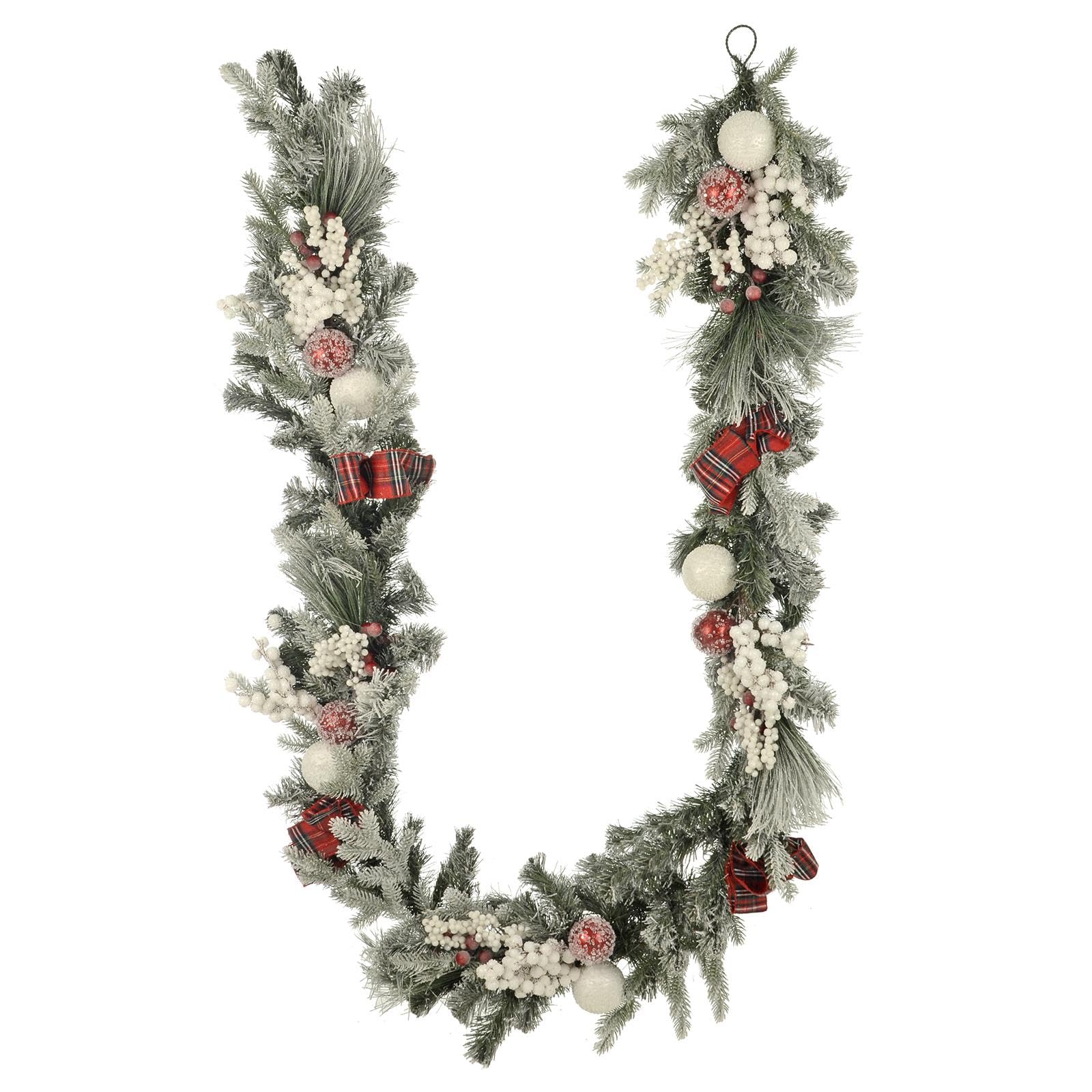Mr Crimbo Red And White Red Berry & Tartan Frosted 270Cm Garland