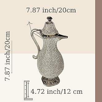 Steel Water Bottle Pitcher with Zirconia Stones | Handmade Metal Carafe Water Tea Coffee Jug Vintage Bottle | Turkish Ottoman Zamzam Pitchers (280 ML/9.4 Oz, Zirconia Stone, Silver Color)
