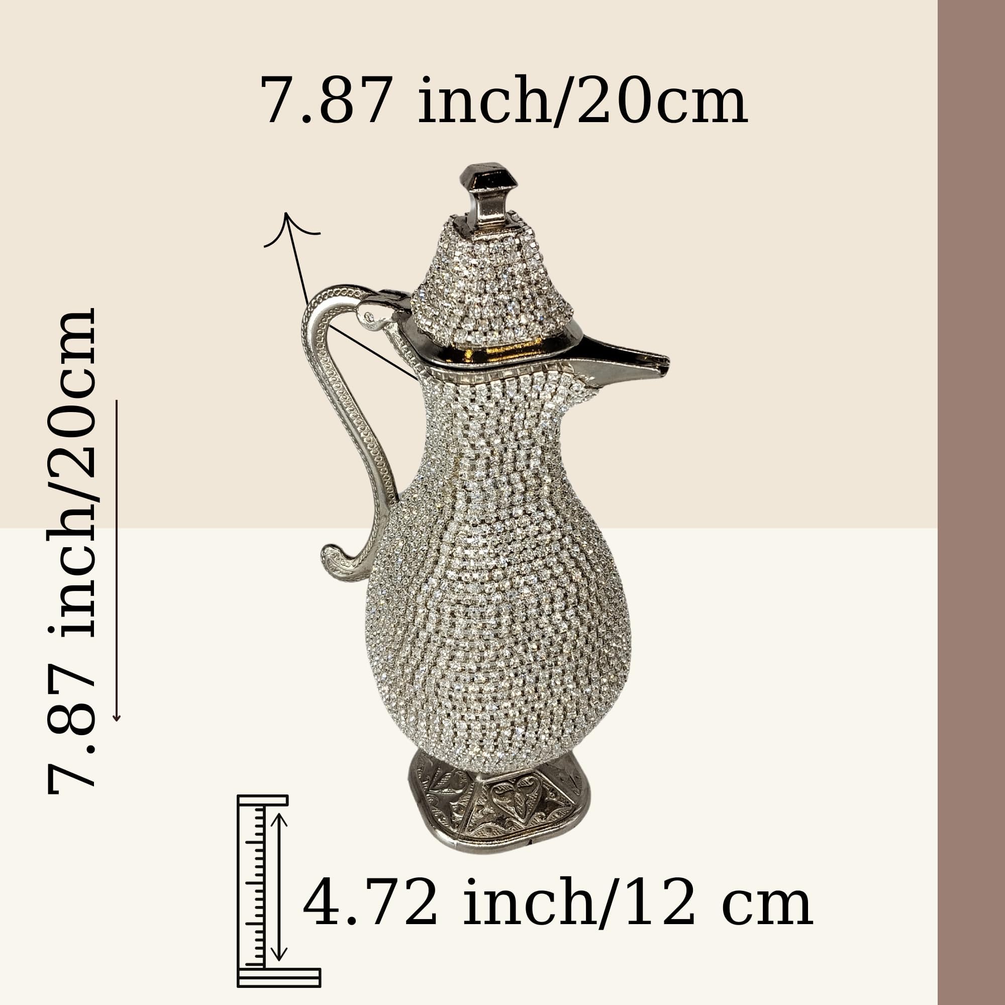 Steel Water Bottle Pitcher with Zirconia Stones | Handmade Metal Carafe Water Tea Coffee Jug Vintage Bottle | Turkish Ottoman Zamzam Pitchers (280 ML/9.4 Oz, Zirconia Stone, Silver Color)