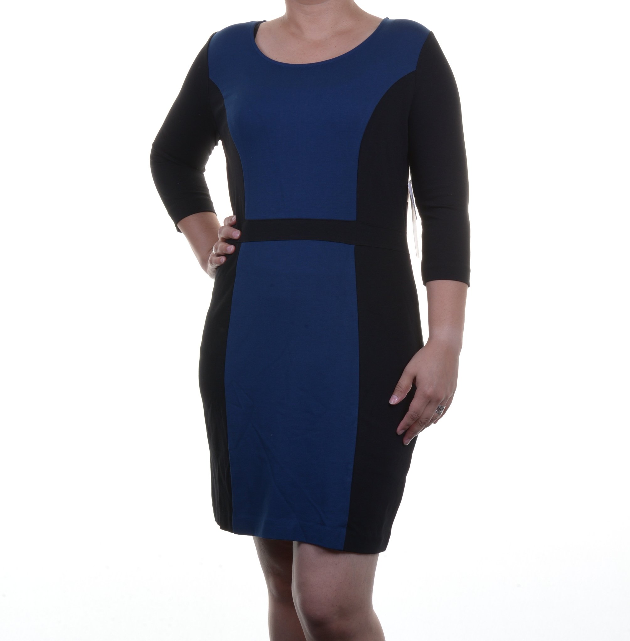 NY Collection Women's Cap Sleeve Dress with Band At Neck and Waistband Tie Back