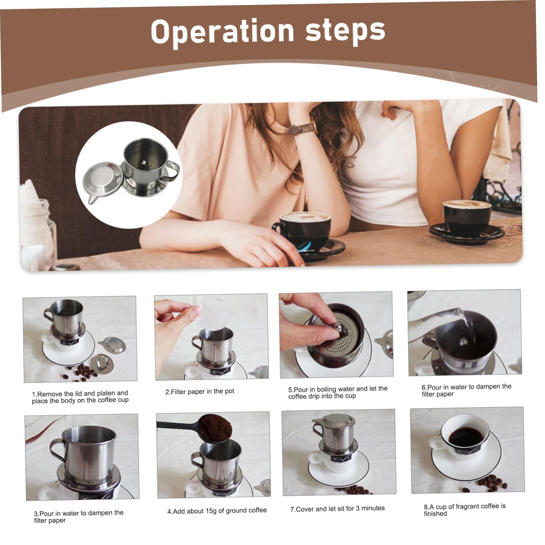 VietBeans Vietnamese koffiefilter Vietnam Cafe Phin - koffiezeef - koffiepers voor 1 koffiekop - herbruikbaar roestvrij staal - 150 ml