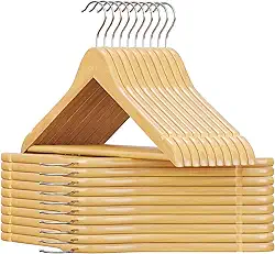 Kit 10 Cabides de Madeira Adulto 360° Para Roupas Calças Cor Marfim Envernizado Terno Calça Jeans Reforçado Premium GAXMARK