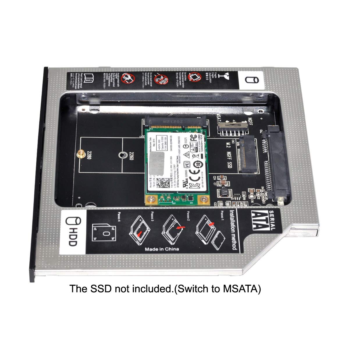 Xiwai MSATA NGFF B/M-Key SSD a Slimline SATA 13Pin Caddy Case per laptop universale da 9,5 mm CD/DVD-ROM alloggiamento ottico