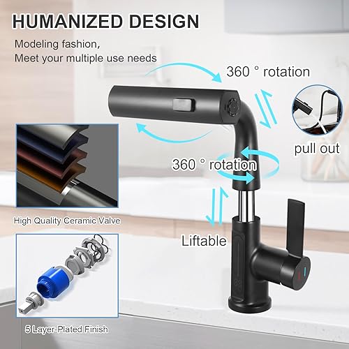 Miniatura 4 de Tivezlor Grifo de baño con rociador extraíble, pantalla de temperatura, grifo de baño elevable  giratorio de 360, grifo de lavabo de baño de un solo