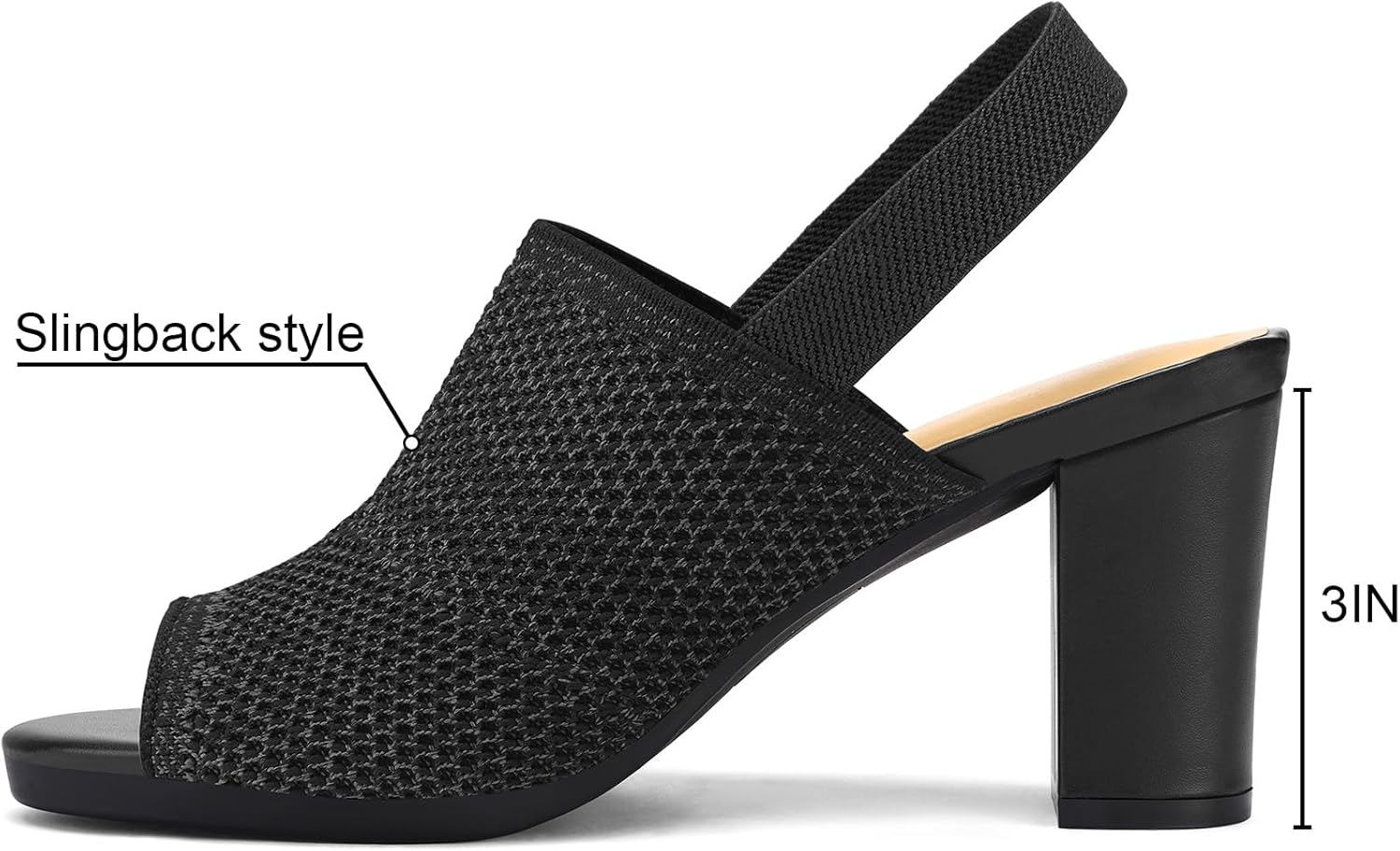 mysoft Women's Knit Chunky Block High Heels Elastic Slingback Open Toe 3 Inch Heeled Sandals - Image 3