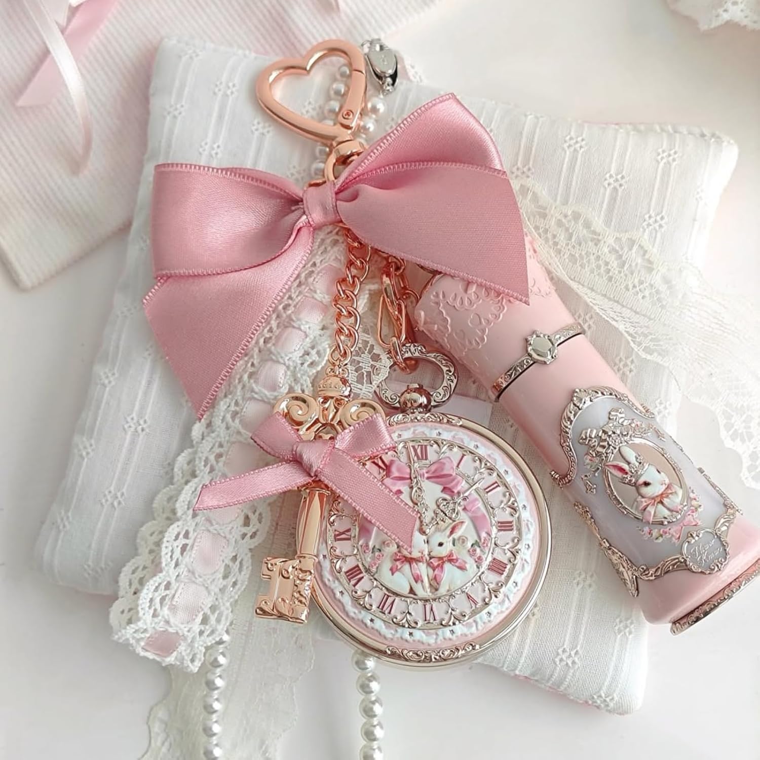 Flower Knows Bunny Garden Lip Balm Bag Charm,Hydrating & Softening Lip Care with Nourishing Oils & Long-Lasting Moisture,Non-Sticky Shine,Vegan Skincare,Lip Keychain Cap,Cute for Gift(02 Creamy White)