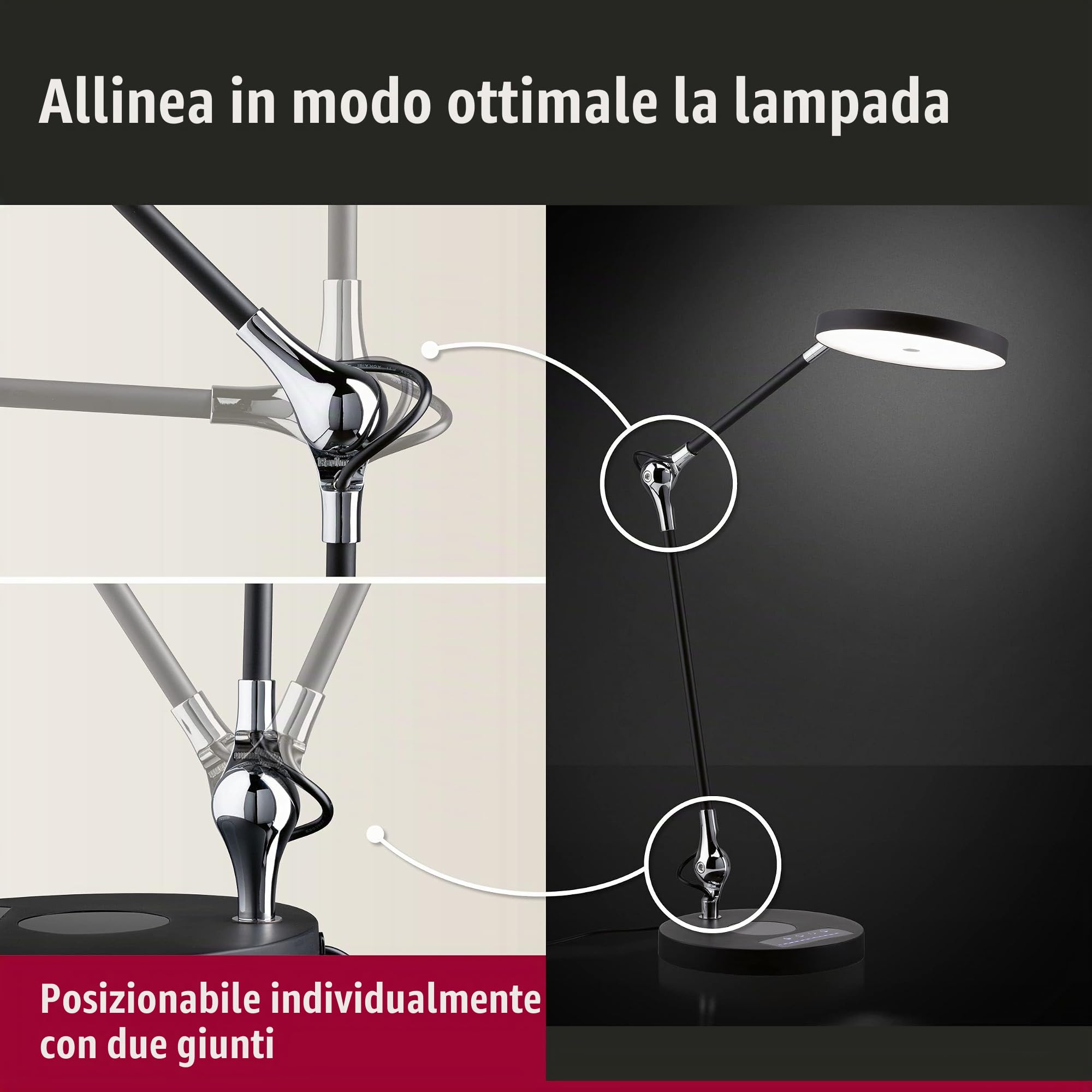Paulmann 78910 Lampada da scrivania LED Numis TunableWhite Qi funzione di carica incl. 1 lampada per ufficio da 11 Watt dimmerabile nero luce di lavoro, bianco caldo a bianco naturale 2.700-6.500 K
