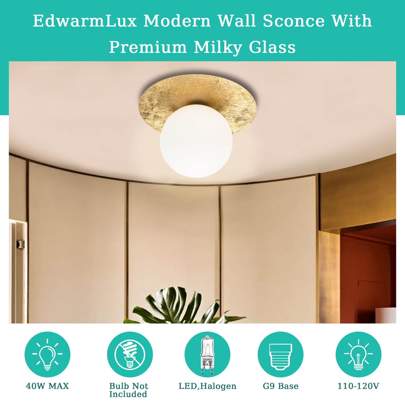 Mid Century Modern Wall Sconce | Matt Black Globe Light | Dimmable G9 Bulb | For Living Room & Bedroom