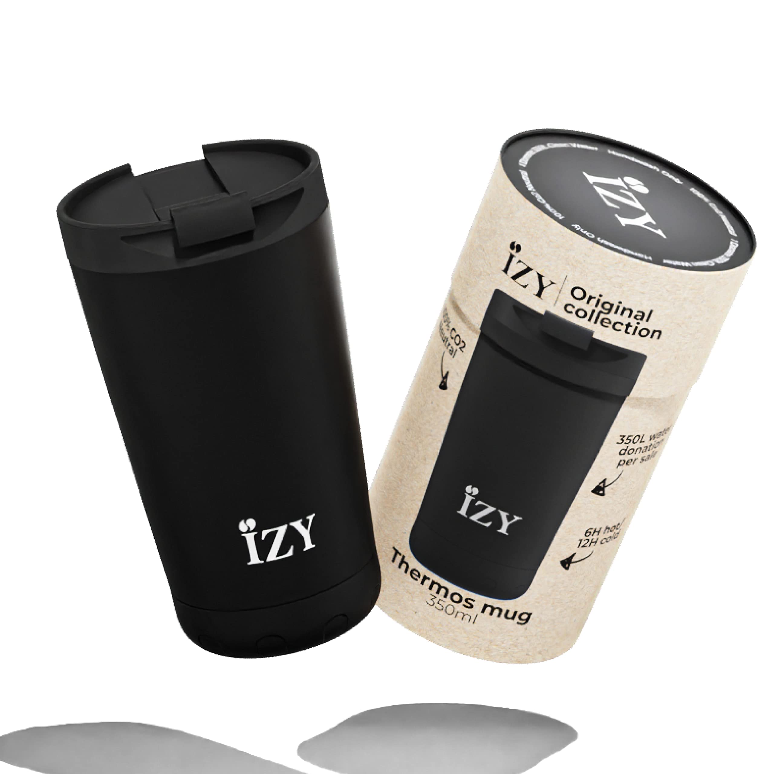 Kubek termiczny IZY - Kubek do kawy 350 ml - Kubek do kawy na wynos - Termos - Bez BPA - Kubek podróżny ze stali nierdzewnej - Szczelny (czarny)