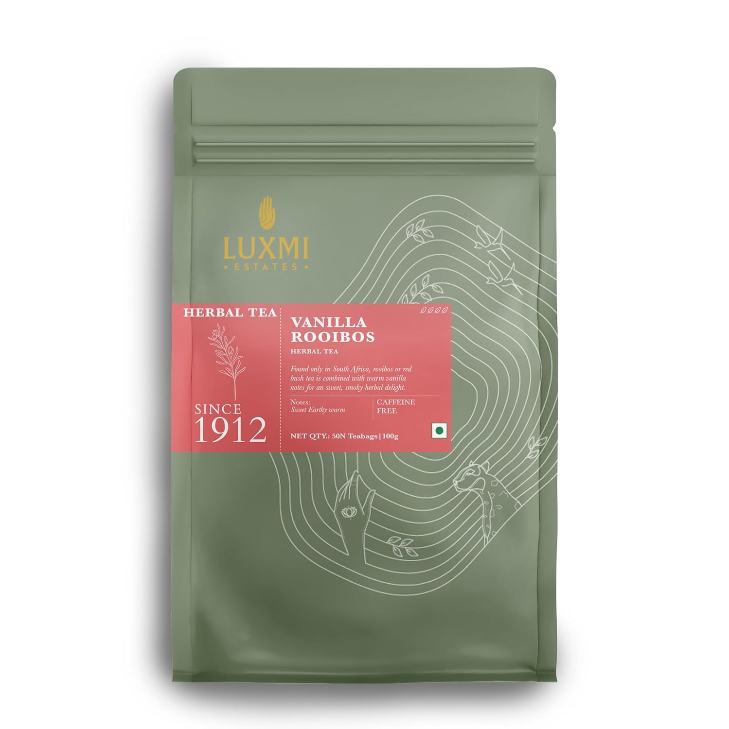 Luxmi Estates Rooibos Vanilla Organic Rooibos Tea (50 Tea Bags) Caffeine Free Tea Bags Herbal Tea