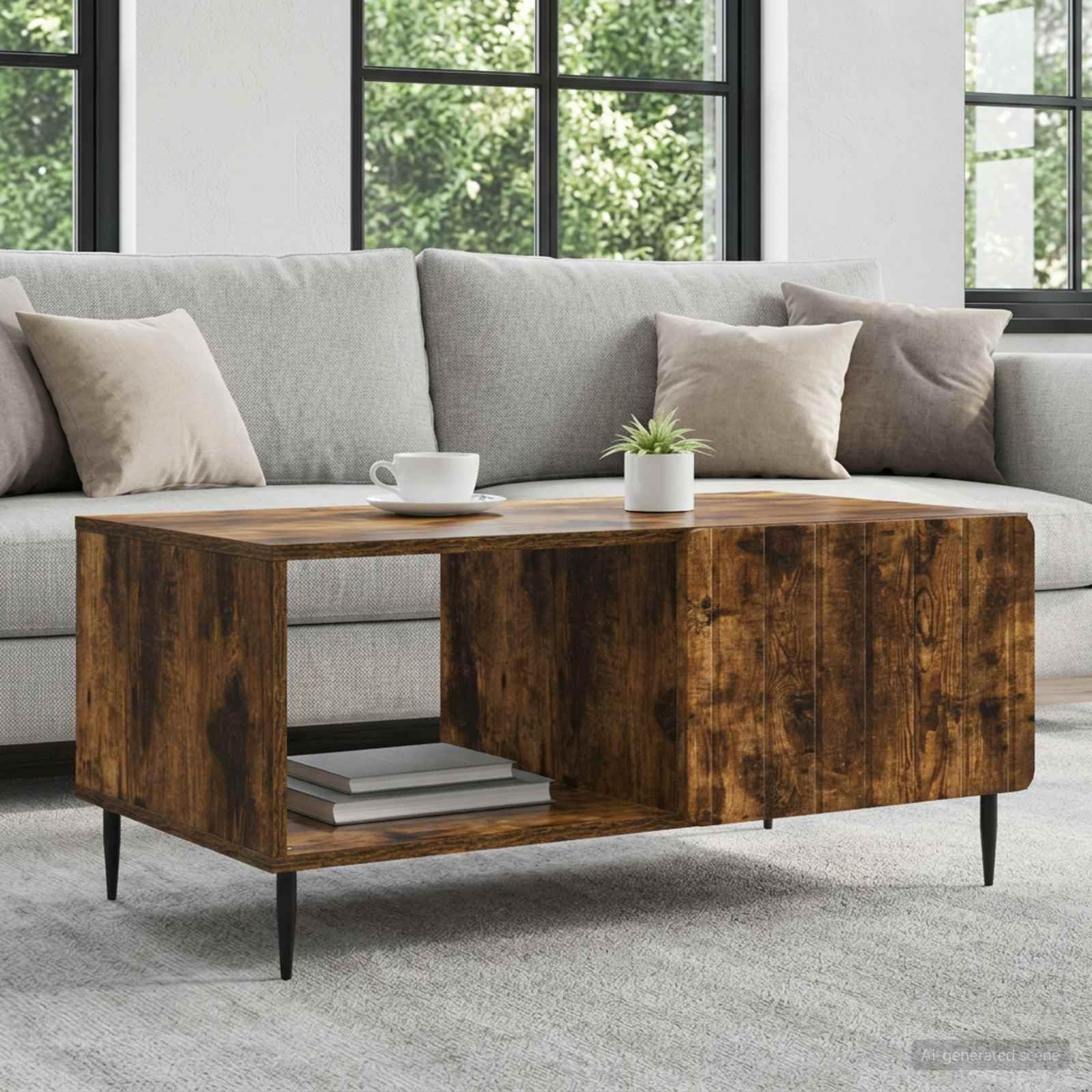 Hothingwell Couchtisch, 90 x 50 x 40 cm, Holz | Füße aus schwarzem Metall, Aufbewahrung unter dem Tisch, Rückseite fertig, Reinigung mit feuchtem Tuch