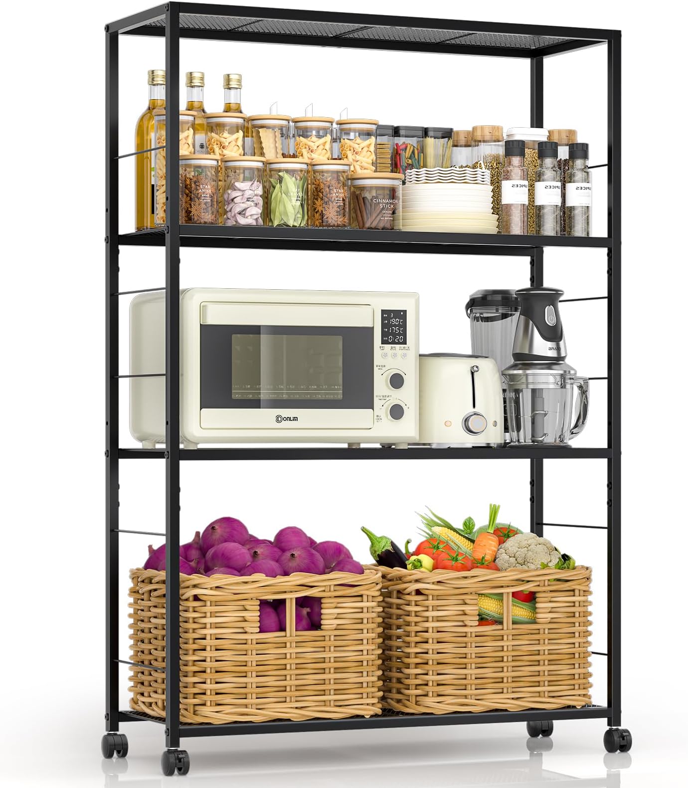 3IngSeagulls 4 Tier Wire Shelving, Rolling Storage Rack with Wheels, Metal Shelving Unit with Adjustable Shelf, Black Shelves for Kitchen, Garage, Pantry & Closet Organizer 32.7" L x 11.8" D x 49.2" H