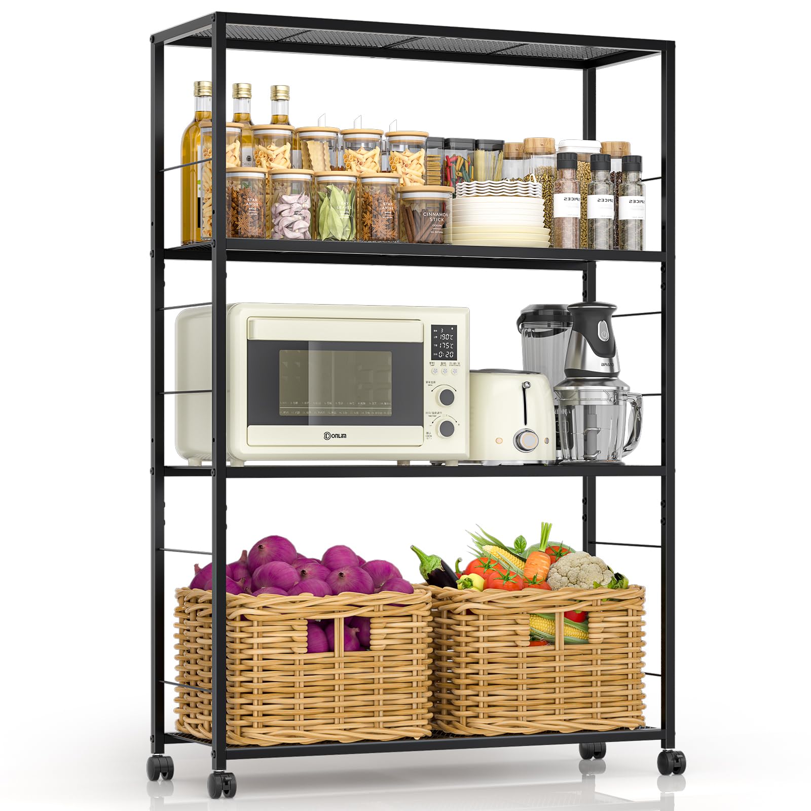 4 Tier Wire Shelving, Rolling Storage Rack with Wheels, Metal Shelving Unit with Adjustable Shelf, Black Shelves for Kitchen, Garage, Pantry & Closet Organizer 32.7" L x 11.8" D x 49.2" H